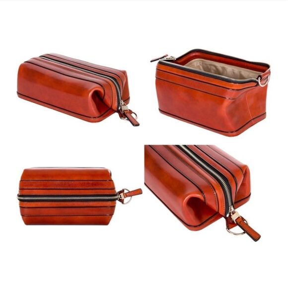 Vintage Bosca Brown Toiletry Bag with Genuine Leather and Zipper Closure - Picture 12 of 16